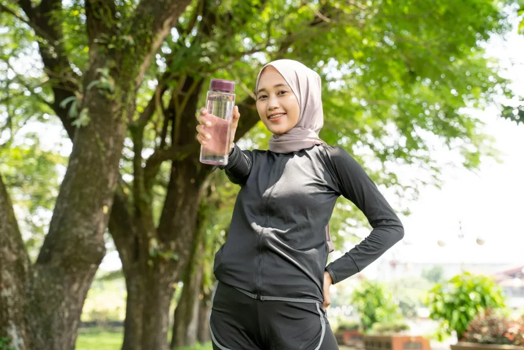 Muslim woman engaging in V Wellness Vitality Boost programme, tailored to combat fatigue, restore energy, and enhance motivation.