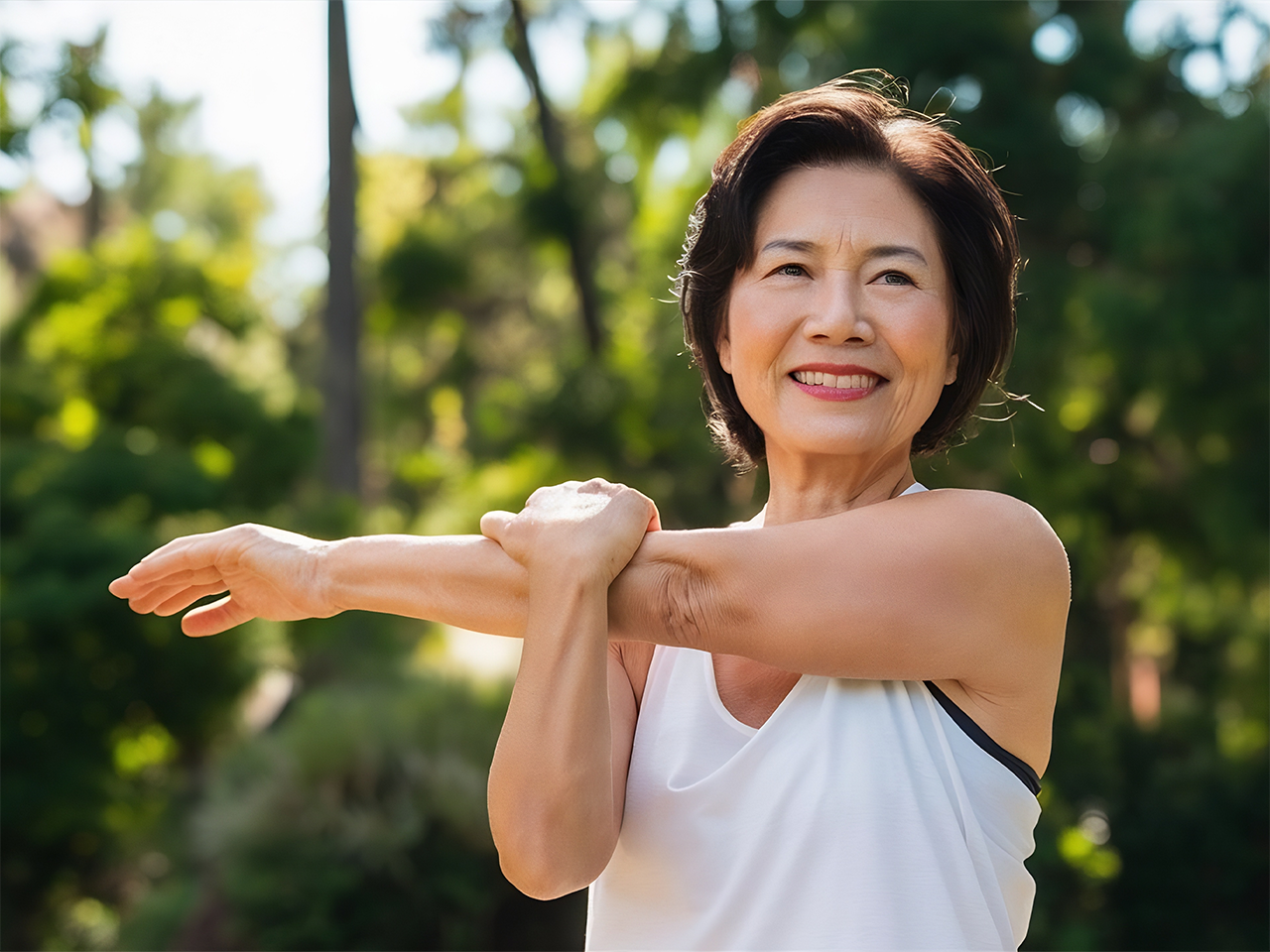 Happy senior woman after slimming treatment — showing improved health, confidence, and vitality from effective weight loss therapy.